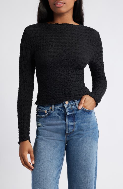 All in Favor Textured Boatneck Cotton Blend Top in Black 