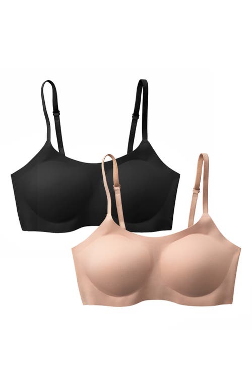 EBY 2-Pack Adjustable Support Bralettes in Black/Nude