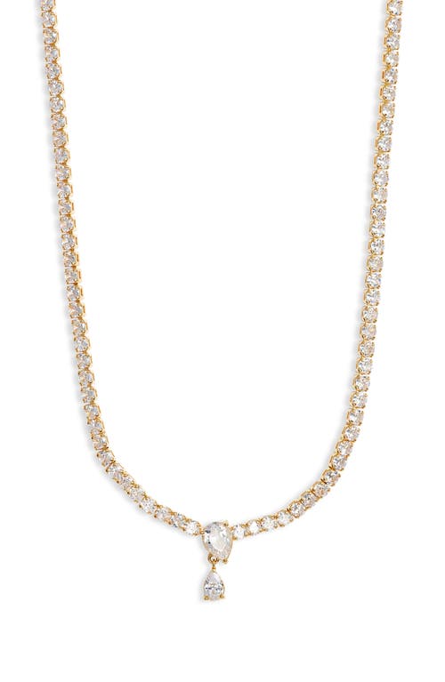Nordstrom Cubic Zirconia Drop Tennis Necklace in Clear- Gold at Nordstrom