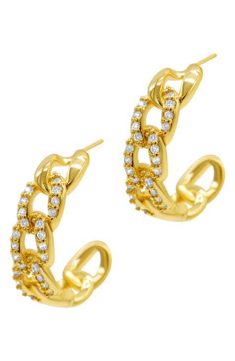 Crystal Curb Chain Hoop Earrings