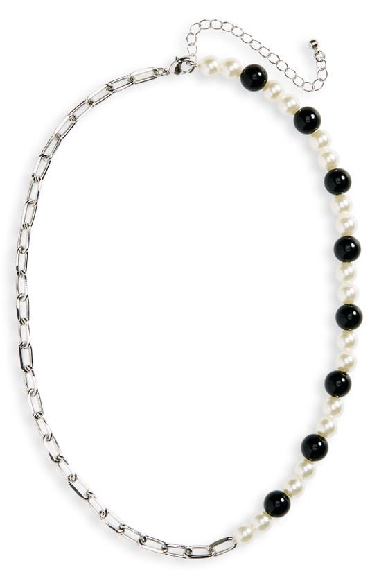 Shop Stephan & Co. Half Chain Half Imitation Pearl Collar Necklace In Silver