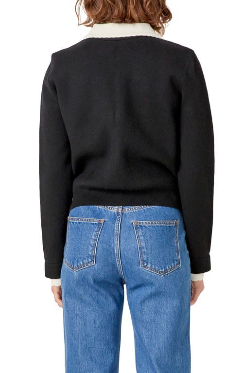 English Factory Scallop Detail Cardigan In Black/white