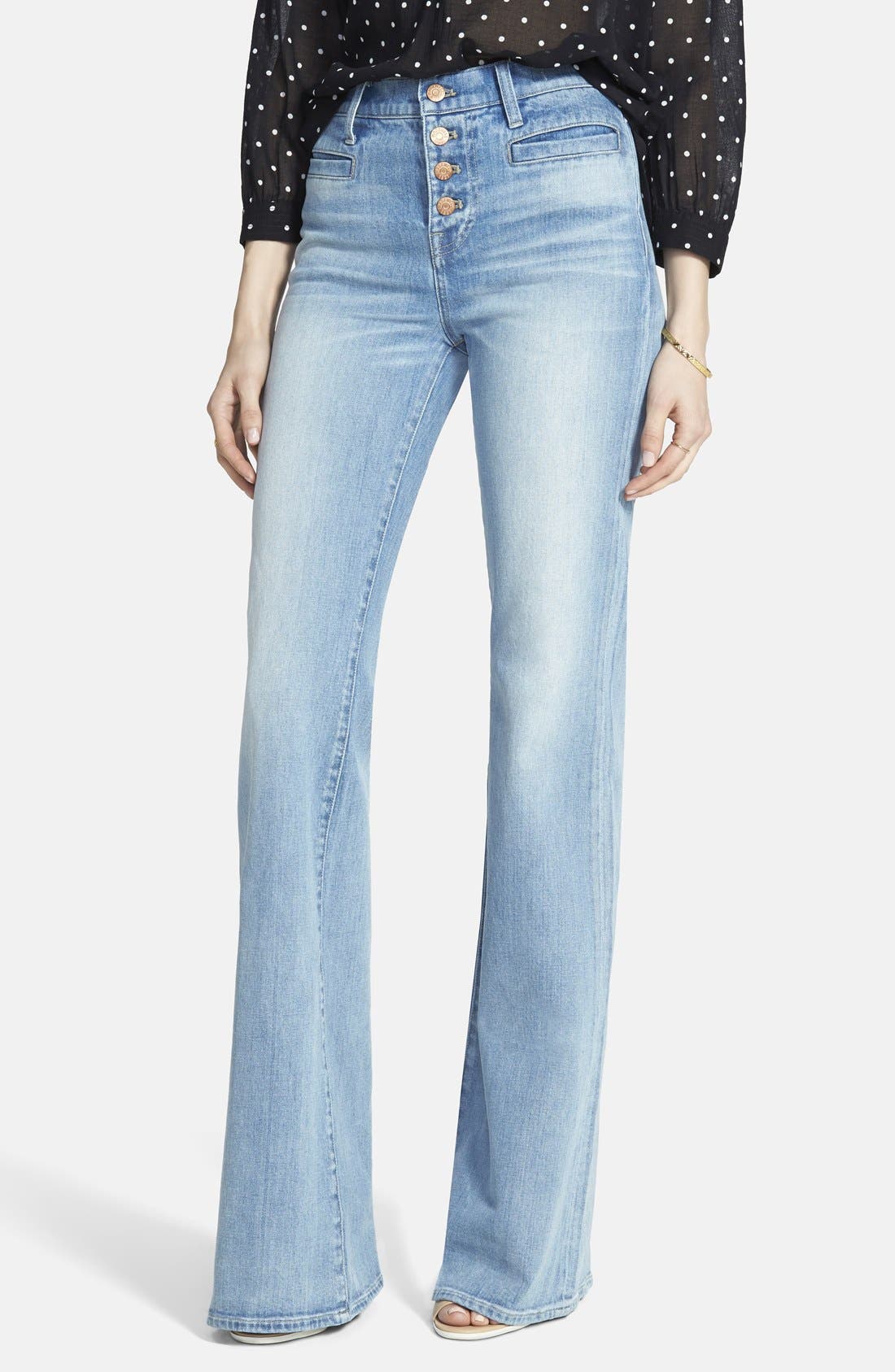 button front flare jeans