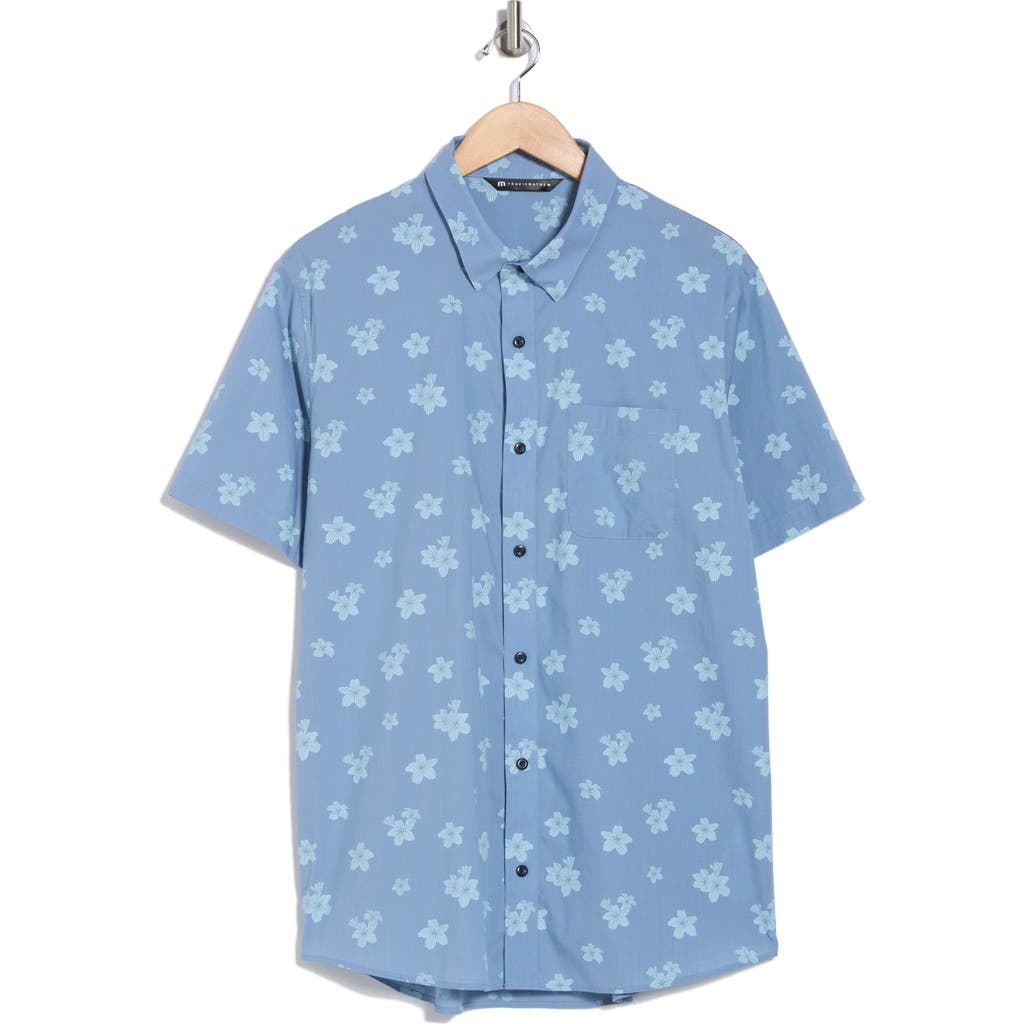 Travismathew Dine And Drive Short Sleeve Button-up Shirt In Heather Quiet Harbor