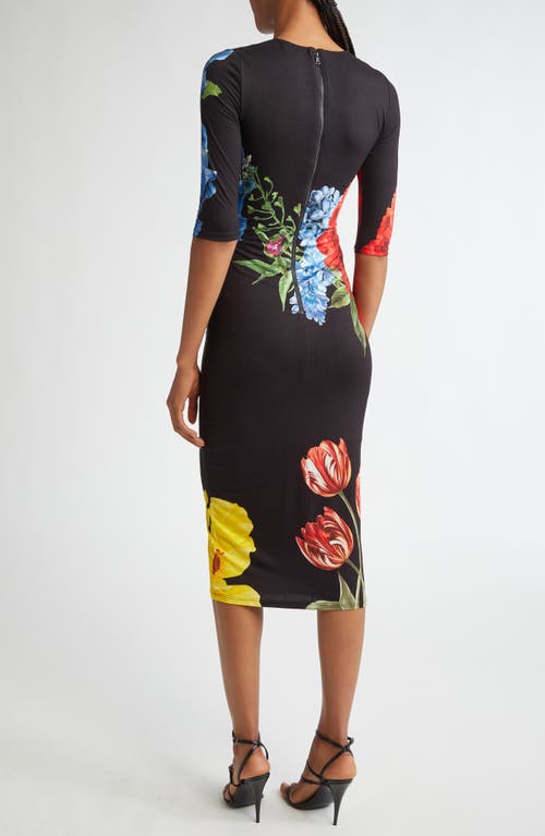 Shop Alice And Olivia Alice + Olivia Delora Floral Midi Dress In Le Parisien Black