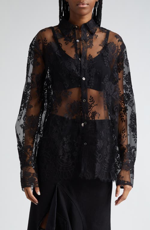 Open Back Sheer Floral Lace Top in Black