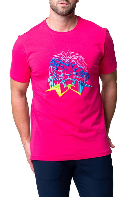 Maceoo Lion Face Embroidered T-Shirt in Pink