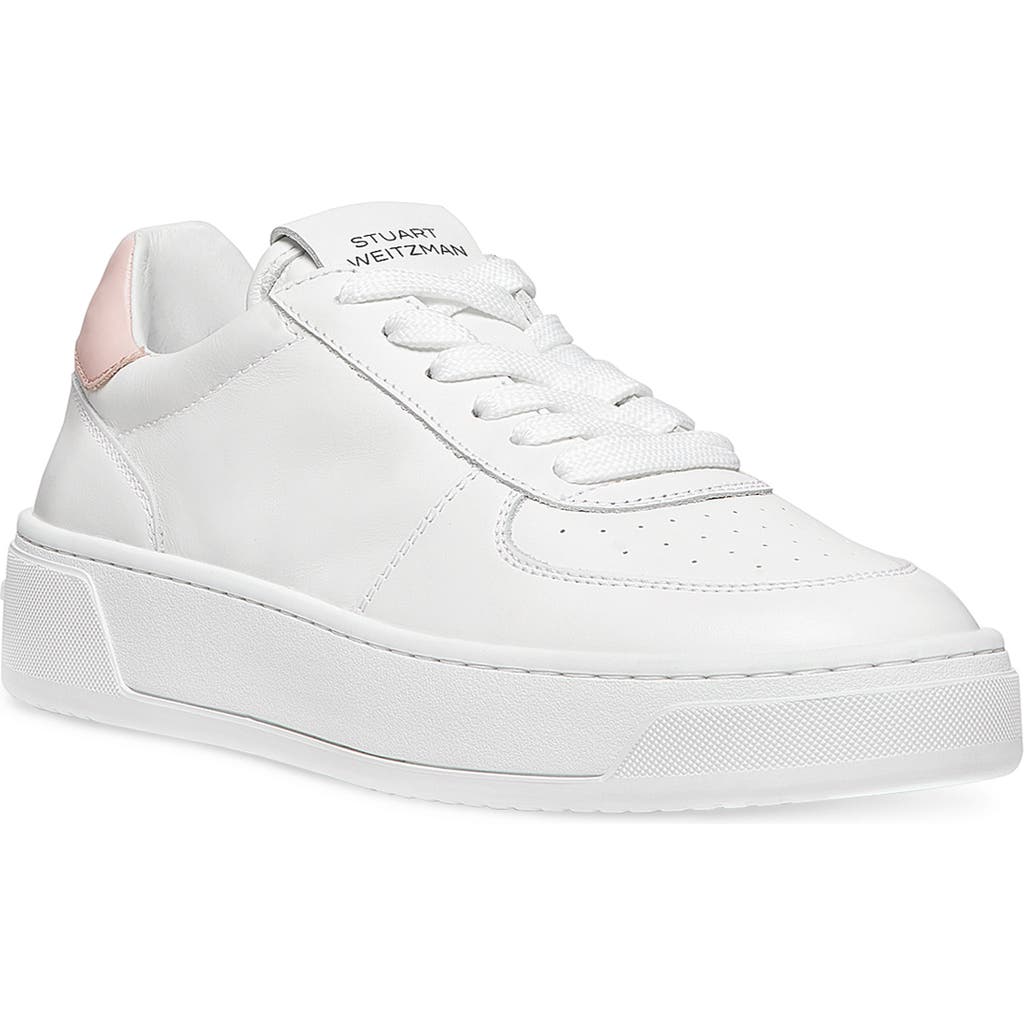 Stuart Weitzman Courtside Sneaker In White/pink Leather