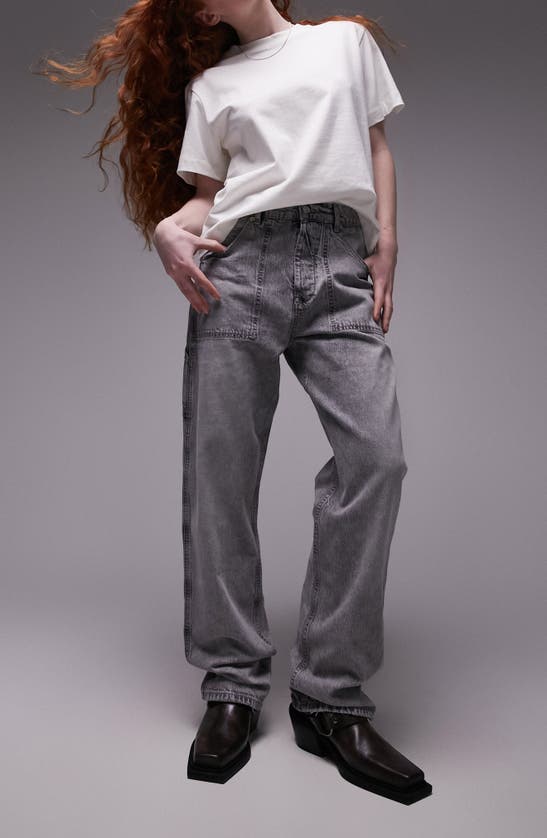 Shop Topshop Relaxed Carpenter Jeans In Light Grey
