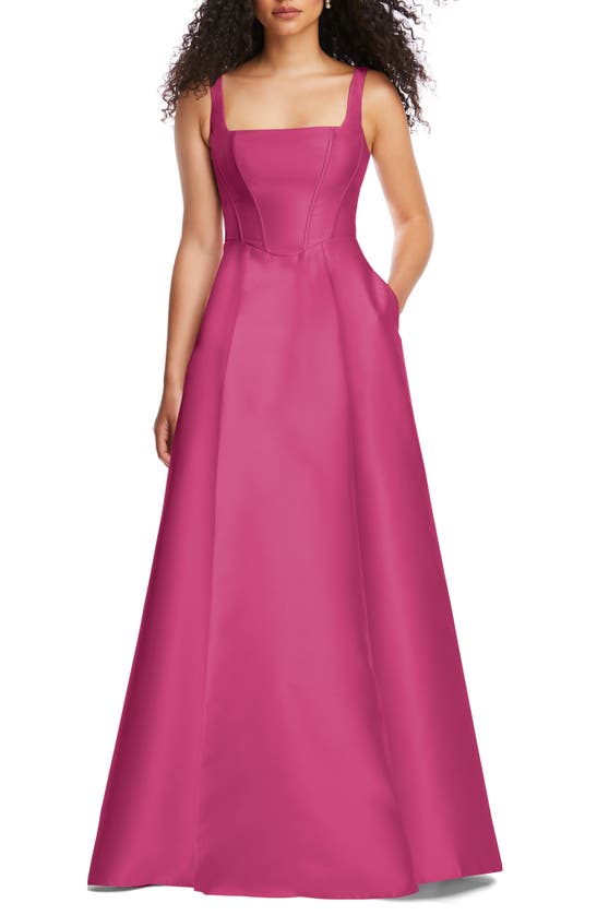 Alfred Sung Corset Satin Gown In Tea Rose