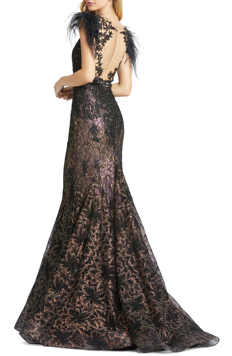 Mac Duggal Illusion Sequin Lace Feather Sleeve Mermaid Gown | Nordstrom