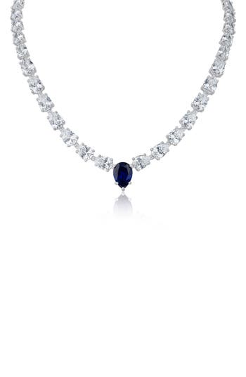 Kenneth Jay Lane Graduating Pear Cubic Zirconia Necklace In Blue/silver