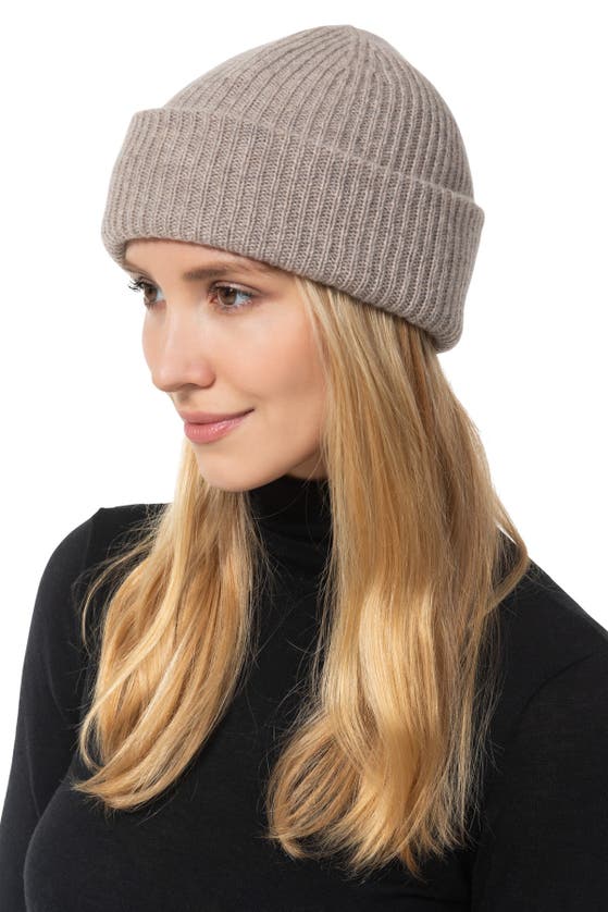 AMICALE CASHMERE DOUBLE LAYER RIB KNIT HAT
