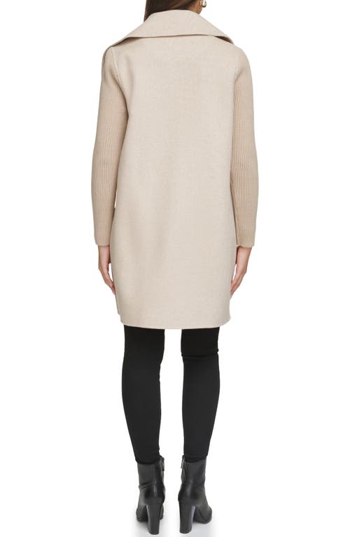 Kenneth Cole New York Rib Sleeve Mixed Media Coat In Oatmeal