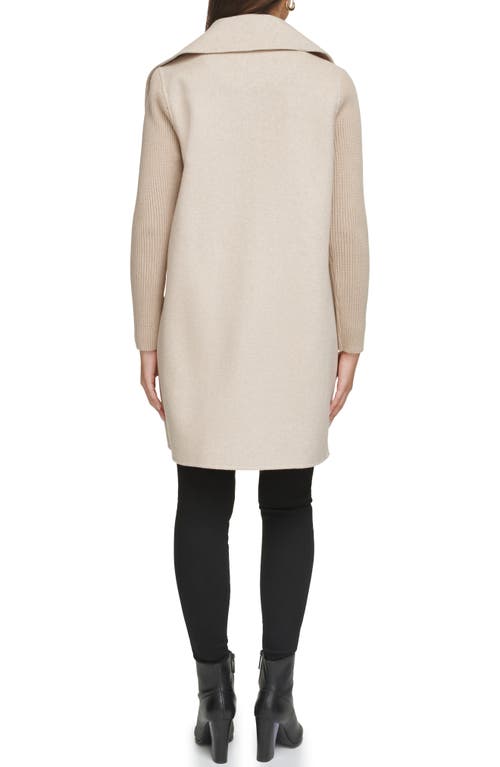 Shop Kenneth Cole New York Rib Sleeve Mixed Media Coat In Oatmeal