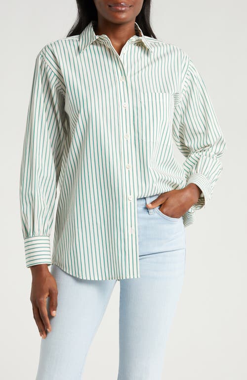 FRAME The Borrowed Pocket Stripe Cotton Button-Up Shirt in Green Gem Multi at Nordstrom, Size Large