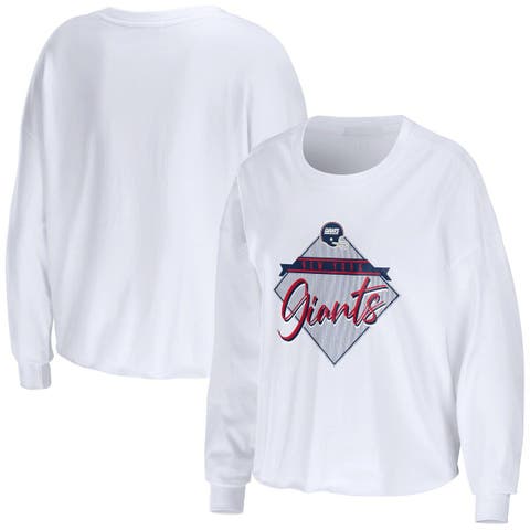 Women's WEAR by Erin Andrews White New York Giants Domestic Cropped Long Sleeve T-Shirt