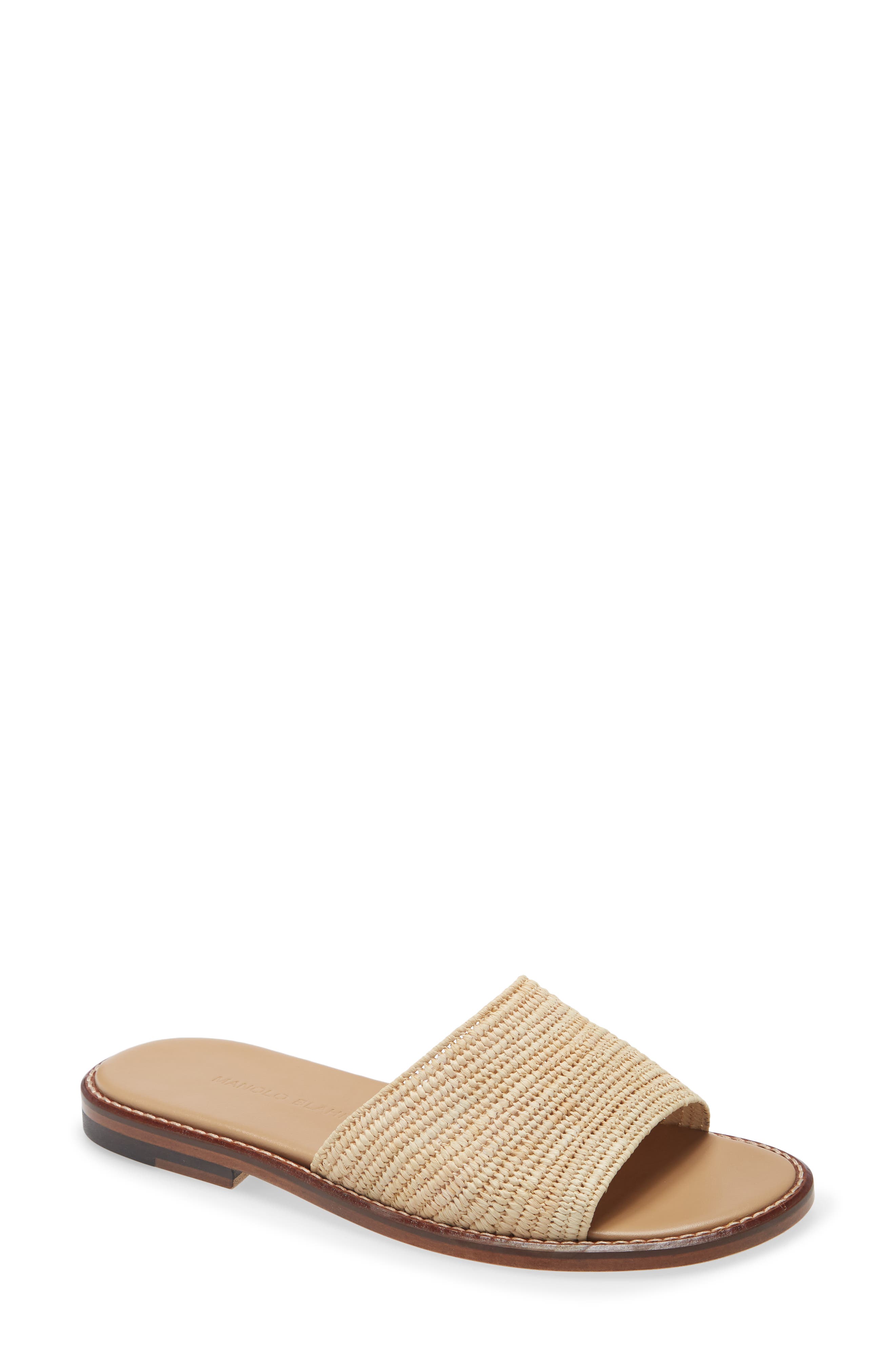Manolo Blahnik Safina Woven Slide Sandal in Cream at Nordstrom, Size 6Us