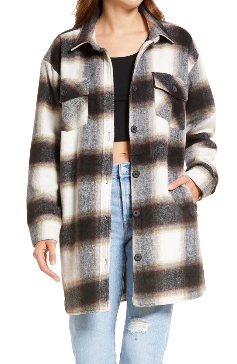 THREAD & SUPPLY Long Shirt Jacket, Main, color, BLACK MULTI PLAID