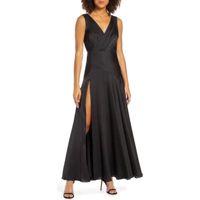 Fame And Partners Pleat Chiffon Gown, Black