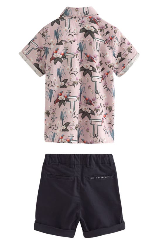 Shop Ted Baker London Kids' Floral Short Sleeve Linen Blend Button-down Shirt & Stretch Cotton Shorts Set In Blue