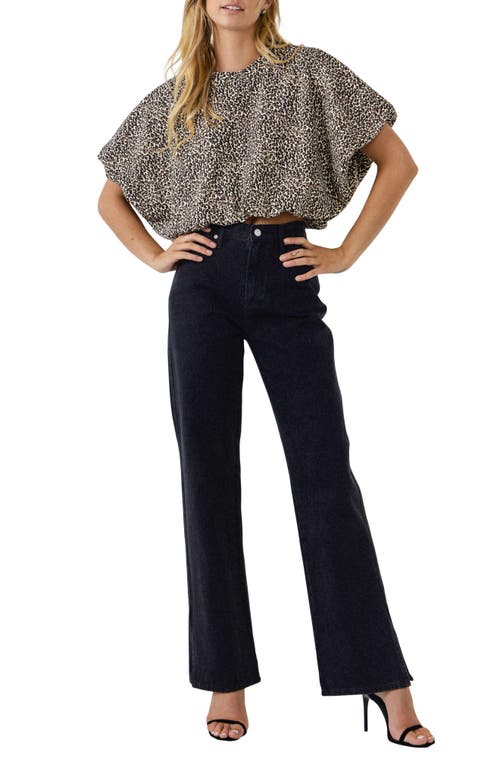 Grey Lab Animal Print Crop Dolman Top In Ivory Multi