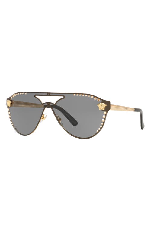 Shop Versace 42mm Shield Sunglasses In Gold/dark Grey