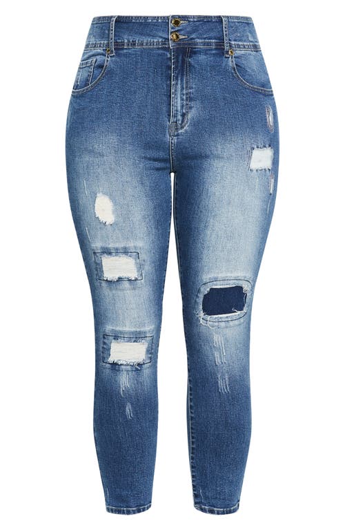 Shop City Chic Patched Apple Skinny Jeans In Denim Mid