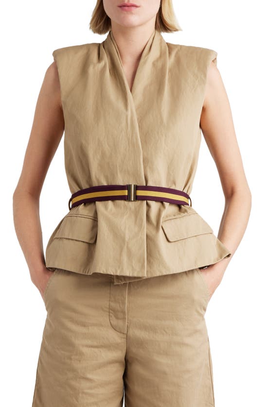 Dries Van Noten Belted Stonewashed Cotton Twill Wrap Vest In Brown