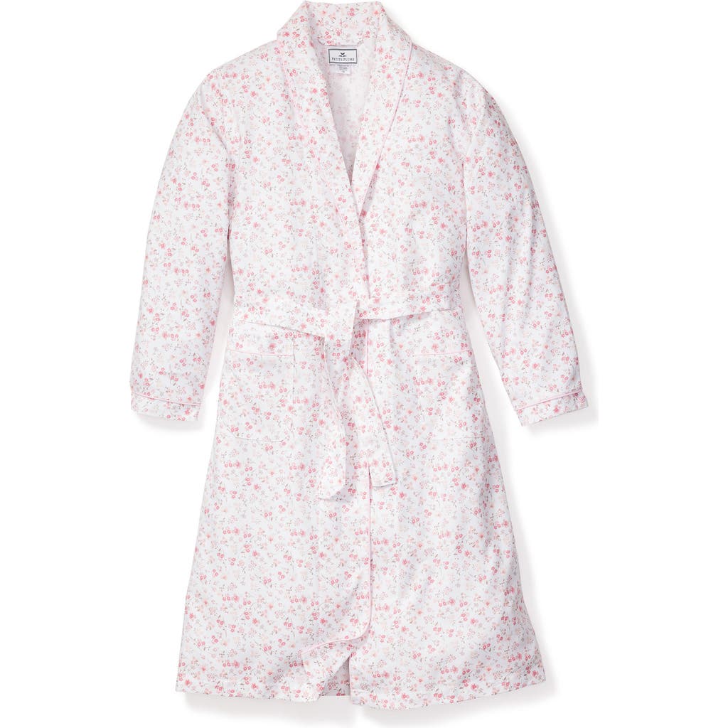 Petite Plume Kids' Dorset Floral Dressing Gown In White/pink