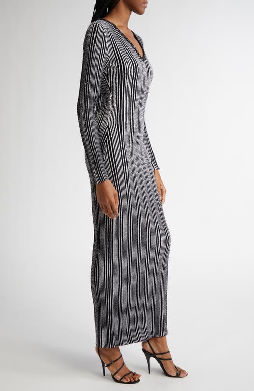 Shop Missoni Shimmer Sequin Long Sleeve Knit Maxi Dress In White And Black