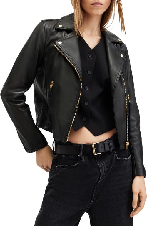 Shop Allsaints Dalby Leather Biker Jacket In Black/gold