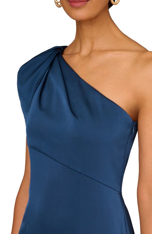 Shop Aidan Mattox By Adrianna Papell One-shoulder Mermaid Gown In Twilight Blue