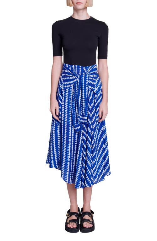 maje Raprite Mixed Media Fit & Flare Dress Tie Dye Blue Drop Print at Nordstrom,