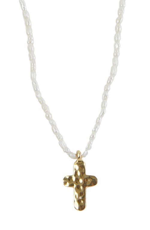 Argento Vivo Sterling Silver Freshwater Pearl Cross Pendant Necklace in Gold at Nordstrom