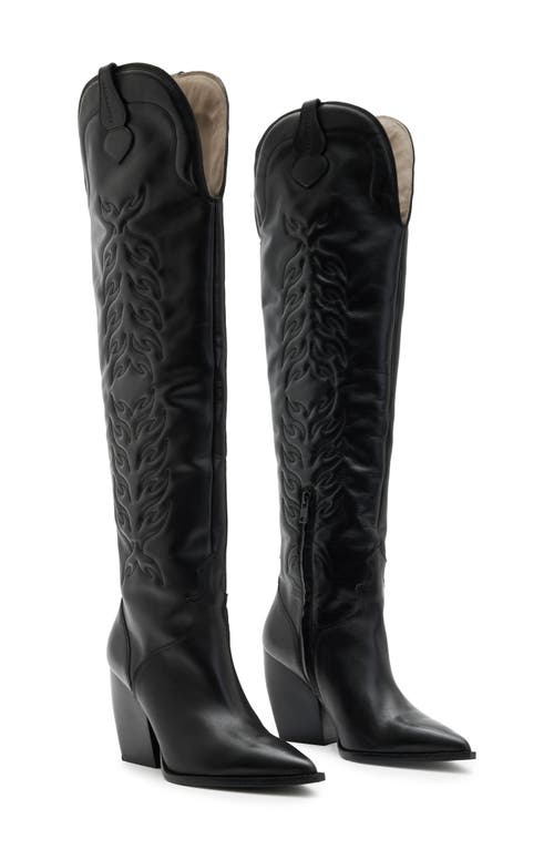 Allsaints Roxanne Knee High Western Boot In Black