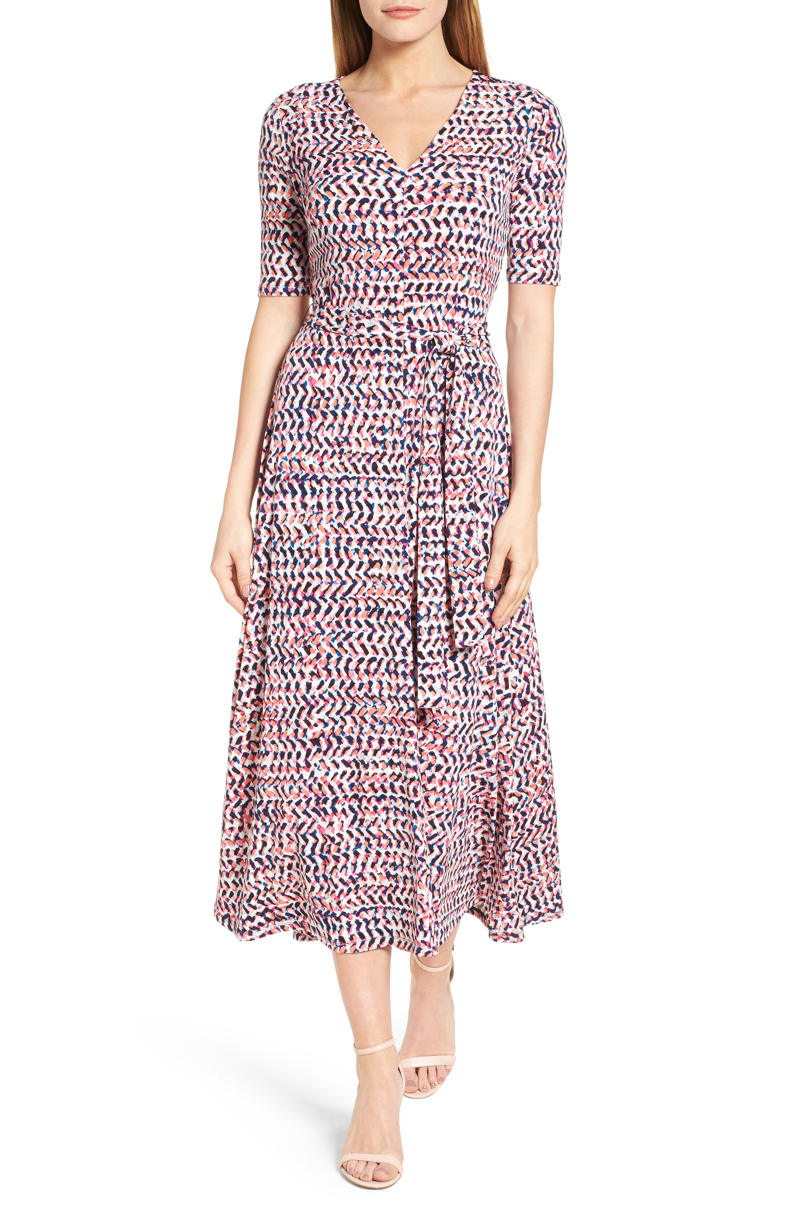 Chaus Print Tie Waist Midi Dress Nordstrom