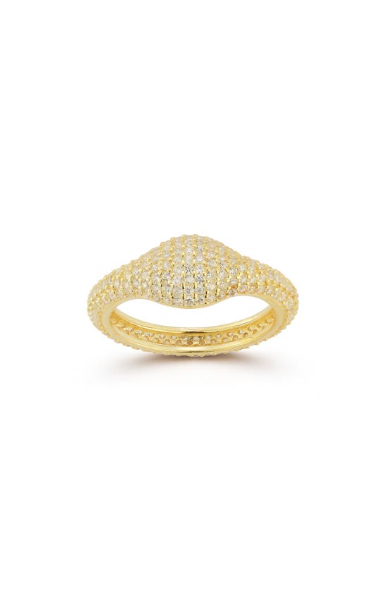 Sphera Milano 14k Gold Plate Pavé Cz Signet Ring In Gold