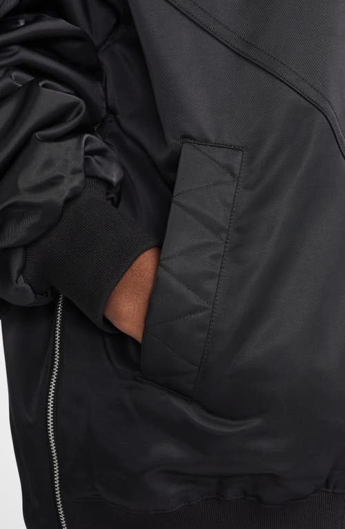 Shop Nike Sportswear Essential Oversize Therma-fit Bomber Jacket In Black/white