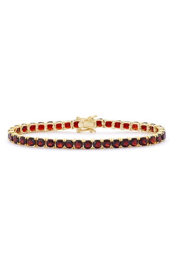 Fzn 14k Gold Plate Sterling Silver Flex Bracelet In Garnet