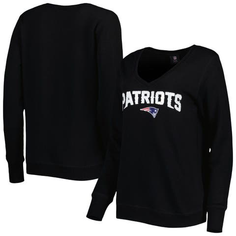 Women's Cuce Black New England Patriots Sequin Logo V-Neck Pullover Sweatshirt