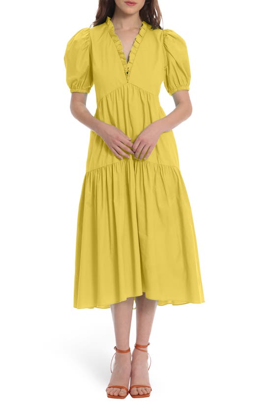 Donna Cotton Poplin Ruffle Vneck Dress In Hype Yellow ModeSens