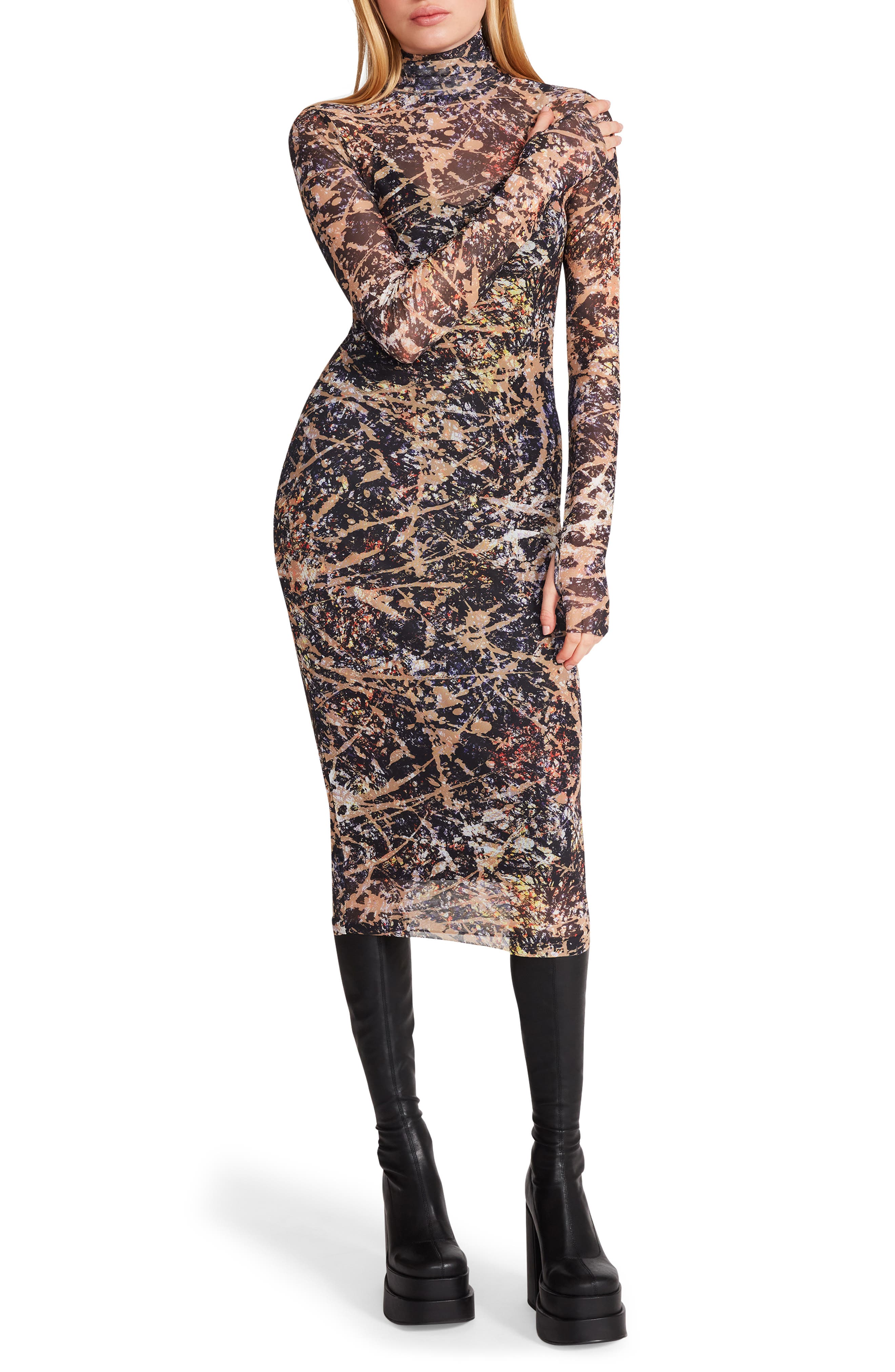 Steve Madden Vivienne Long Sleeve Mesh Midi Dress Nordstrom