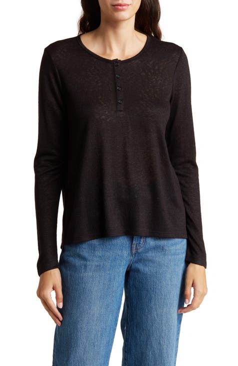 Woman Within Women's Plus Size Embroidered Thermal Henley Tee Long