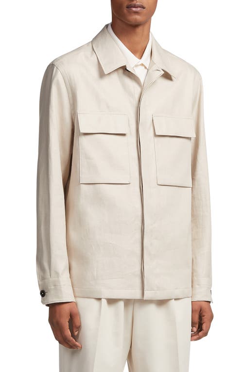 ZEGNA Double Layer Linen Twill Overshirt Sand at Nordstrom,