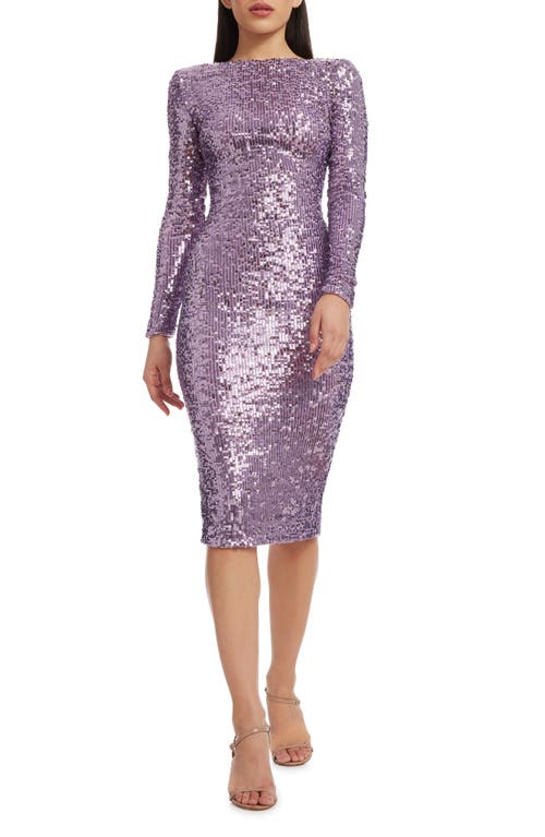 Dress the Population Emery Long Sleeve Sequin Cocktail Midi at Nordstrom