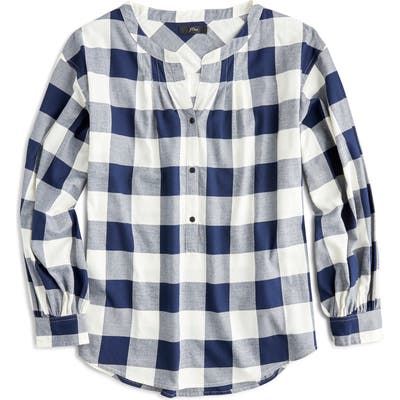 J.crew Buffalo Check Band Collar Button Front Shirt, Ivory