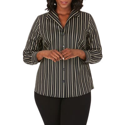 Plus Size Foxcroft Gracey Festive Stripe Shirt, Beige