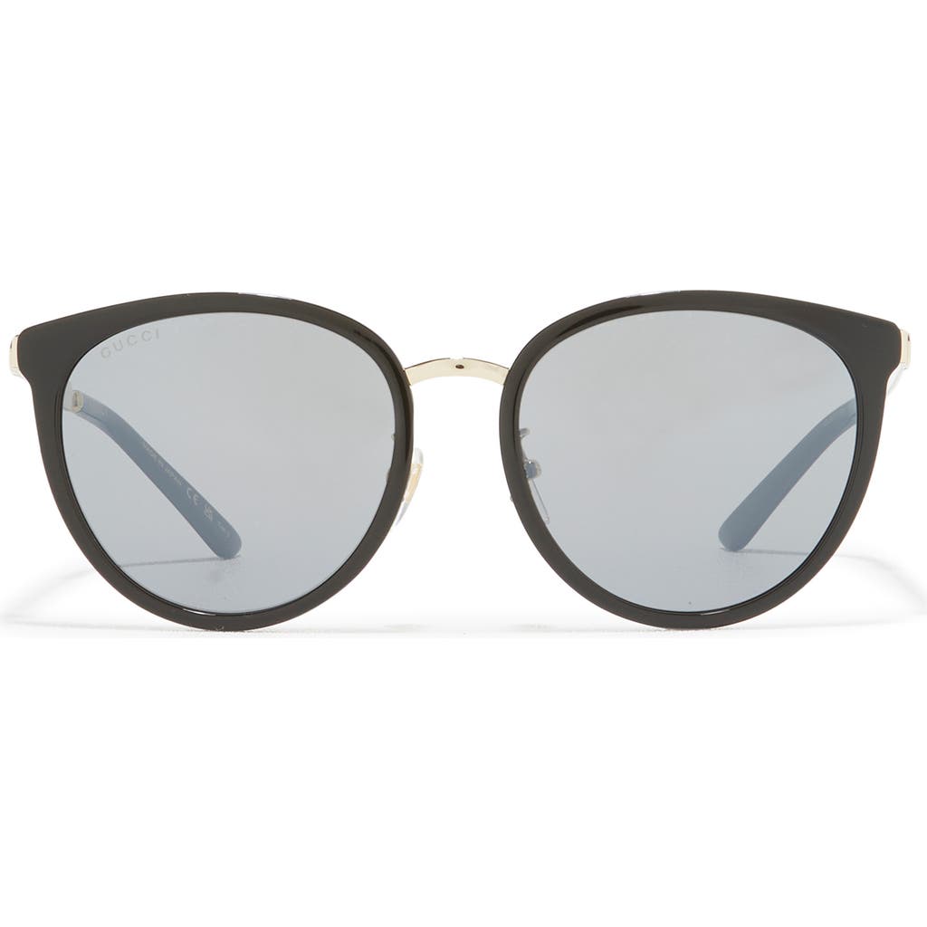 Gucci 56mm Round Sunglasses In Black Gold Silver