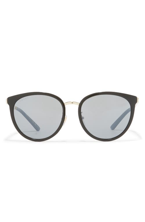 Gucci 56mm Round Sunglasses In Black Gold Silver